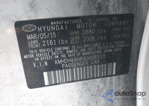 2016 Hyundai Elantra Sport из США, поврежденный, VIN KMHDH4AH8GU488313